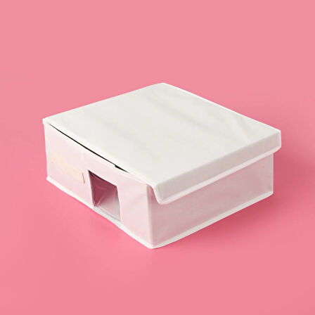 Home PVC Detaylı Hurç - Beyaz - 38x33x15 cm