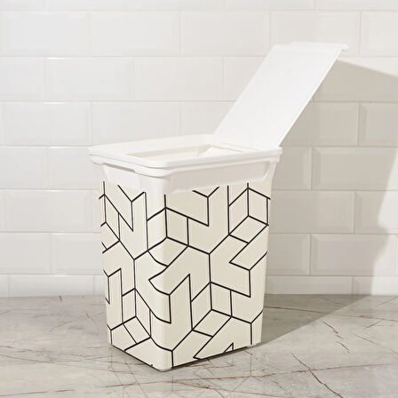 Çizgili Mutfak Çöp Kovası - Beyaz / Siyah - 20 lt