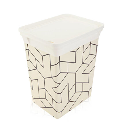 Çizgili Mutfak Çöp Kovası - Beyaz / Siyah - 20 lt