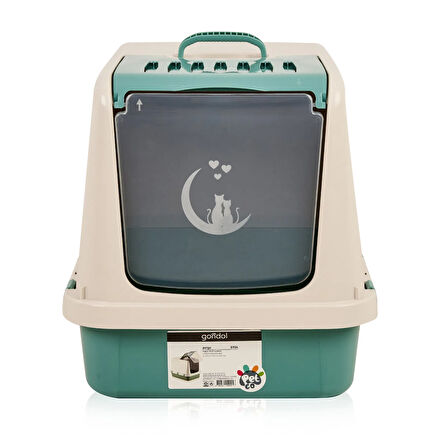 Go Kapalı Kedi Tuvaleti - Beyaz / Yeşil - 41,5x57,2x 42 cm