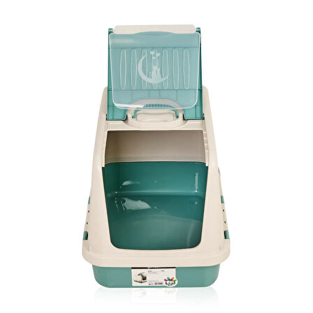 Go Kapalı Kedi Tuvaleti - Beyaz / Yeşil - 41,5x57,2x 42 cm