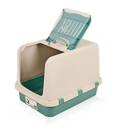 Go Kapalı Kedi Tuvaleti - Beyaz / Yeşil - 41,5x57,2x 42 cm