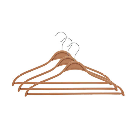 3'lü Ahşap Görünümlü Elbise Askısı