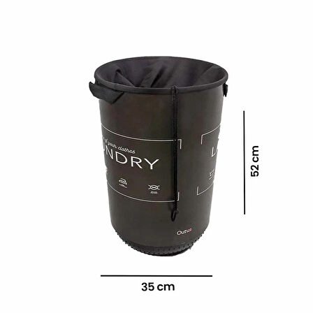 Ağzı Büzgülü Çok Amaçlı Qoja Kese Çamaşır Sepeti - Laundry Siyah - 40 lt