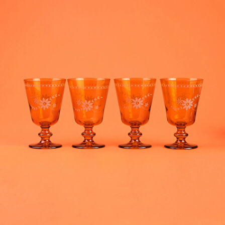 Nazenin 4'lü Ayaklı Su Bardağı Seti - Amber - 280 ml