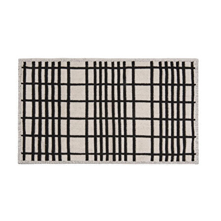 Soft Roger 2'li Banyo Paspası - Ekru / Siyah - 60x100 cm + 50x60 cm
