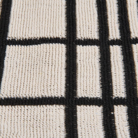 Soft Roger 2'li Banyo Paspası - Ekru / Siyah - 60x100 cm + 50x60 cm