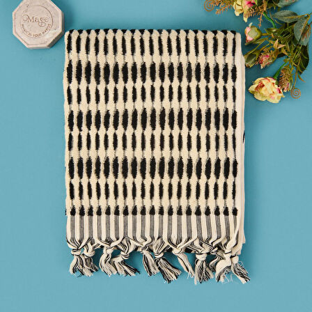 Soft Greta Yüz Havlusu - Ekru / Siyah - 50x90 cm