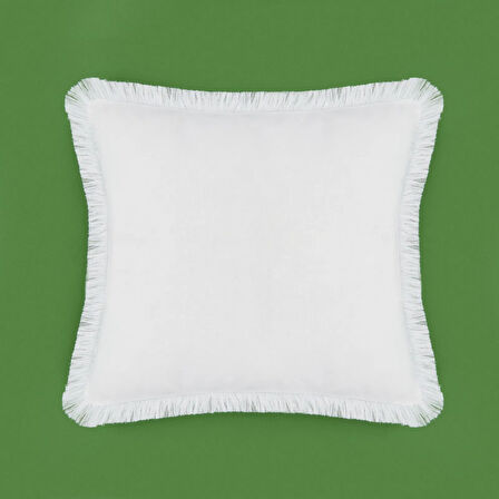 Soft Ethnic Saçak Detaylı Kırlent - Beyaz - 40x40 cm