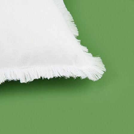 Soft Ethnic Saçak Detaylı Kırlent - Beyaz - 40x40 cm