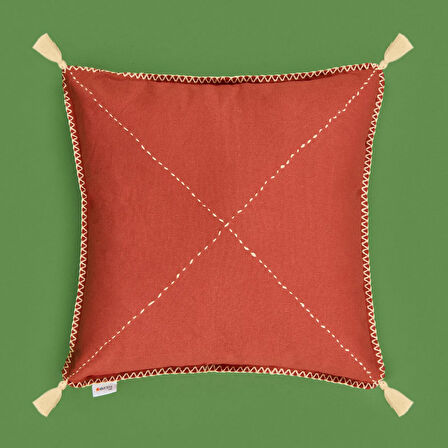 Soft Colorful Püskül Detaylı Kırlent - Kiremit - 40x40 cm