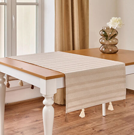 Soft Siena Püsküllü Runner - Bej - 50x130 cm