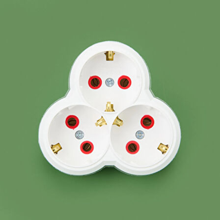 3'lü Topraklı Yonca Tip Golyat Fiş Priz - Beyaz