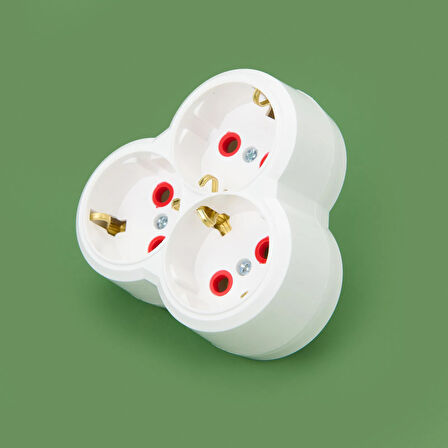 3'lü Topraklı Yonca Tip Golyat Fiş Priz - Beyaz