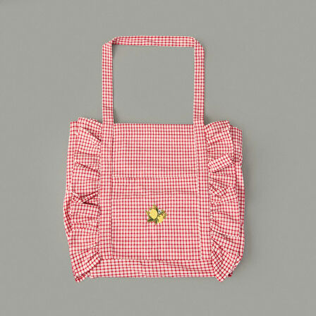 Soft Nakışlı Çanta - Kırmızı / Ekru - 35x40 cm