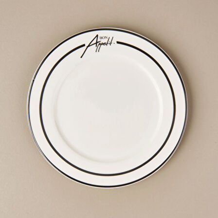 Kitchen Elegant Curves Porselen Pasta Tabağı - Siyah / Beyaz - 20 cm