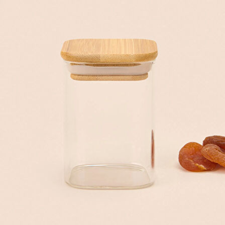 Kare Mantar Kapak Cam Kavanoz - Şeffaf / Açık Kahverengi - 150 ml