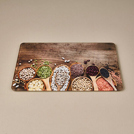 Sebze Desenli Cam Kesme Tahtası - Renkli - 20x30 cm