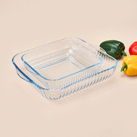 Twin 2'li Kare Cam Fırın Kabı - Şeffaf