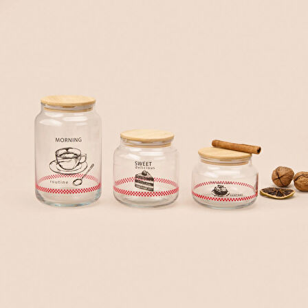 Toskana Jar 3'lü Kavanoz Seti - Açık Kahverengi / Şeffaf