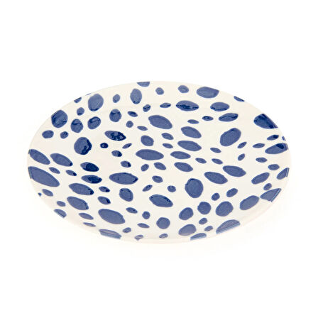 Porselen Lido Puantiyeli Pasta Tabağı - Mavi - 19 cm