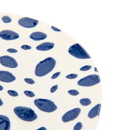 Porselen Lido Puantiyeli Pasta Tabağı - Mavi - 19 cm