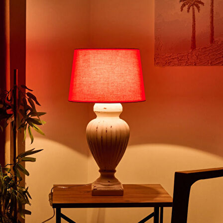 Lighting Apollon Eskitme Büyük Abajur - Kırmızı / Krem - 60 cm