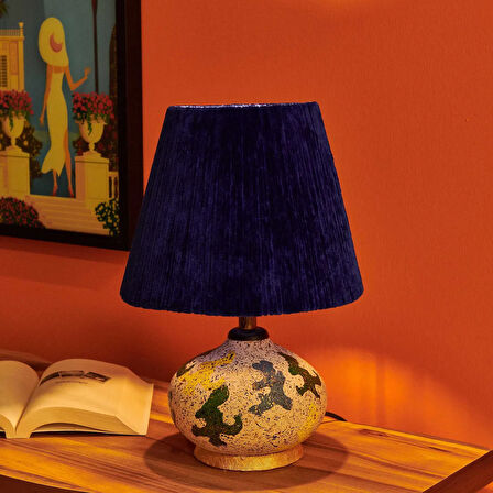 Design Okyanus Mavi Başlıklı Seramik Abajur - Renkli - 40 cm
