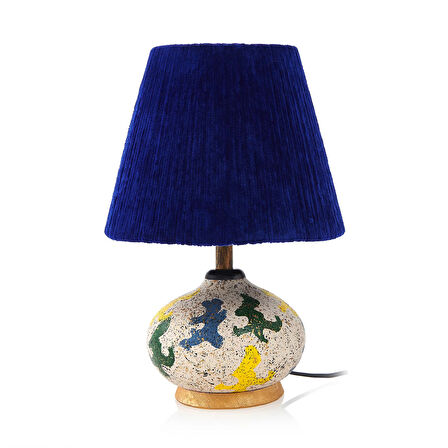 Design Okyanus Mavi Başlıklı Seramik Abajur - Renkli - 40 cm