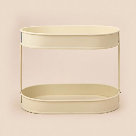 Bath 2 Katlı Oval Organizer - Krem - 32,5x19 cm