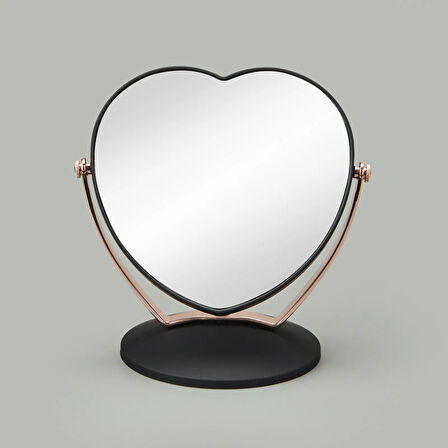 Kalp Çift Taraflı 3X Yakınlaştırmalı Ayna - Siyah / Rose Gold - 19x12 cm