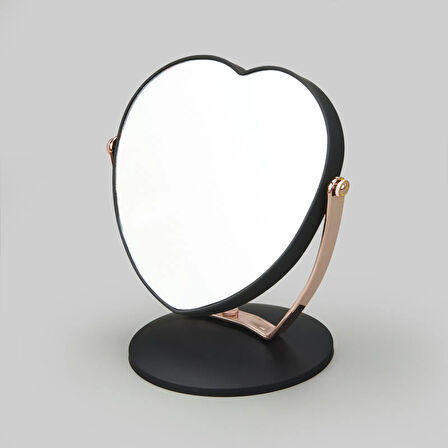 Kalp Çift Taraflı 3X Yakınlaştırmalı Ayna - Siyah / Rose Gold - 19x12 cm