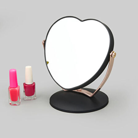 Kalp Çift Taraflı 3X Yakınlaştırmalı Ayna - Siyah / Rose Gold - 19x12 cm