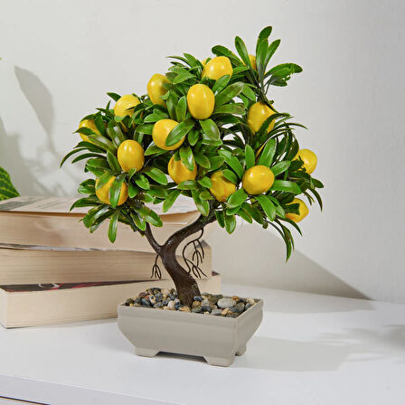 Dekor Yapay Limon Ağacı - Sarı - 24x18 cm