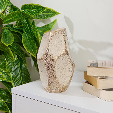 Deco Urthania Vazo - Bej / Gold - 25 cm