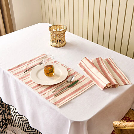 Soft Alno 2'li Amerikan Servis - Ekru / Kiremit - 30x50 cm