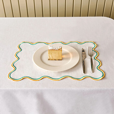 Soft Nonna Amerikan Servis - Hardal / Yeşil - 30x50 cm