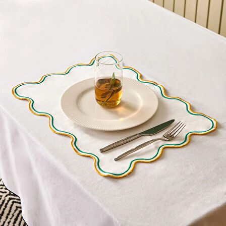 Soft Nonna Amerikan Servis - Hardal / Yeşil - 30x50 cm