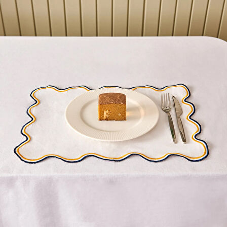 Soft Nonna Amerikan Servis - Hardal / Mavi - 30x50 cm