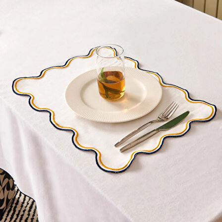 Soft Nonna Amerikan Servis - Hardal / Mavi - 30x50 cm