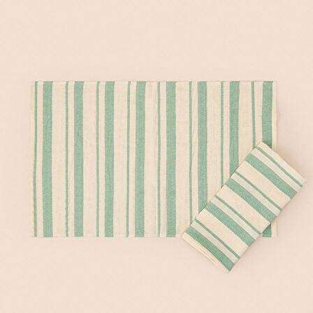 Soft Alno 2'li Amerikan Servis - Ekru / Yeşil - 30x50 cm