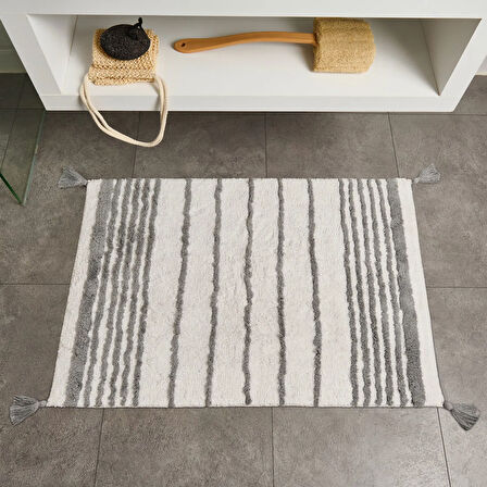 Soft Line Tufting Banyo Paspası - Beyaz - 60x90 cm
