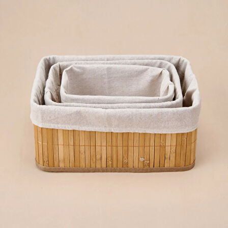 Living Bambu 3'lü Organizer Sepet - Bej