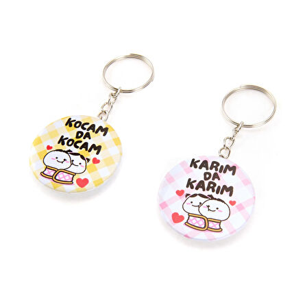 Tasarım Karım da Kocam 2'li Metal Anahtarlık Seti - Renkli - 10 cm