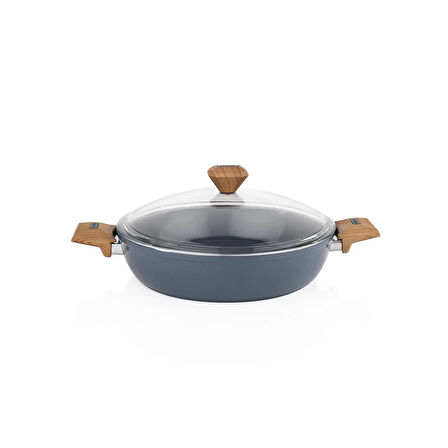Fiesta Seramik Basık Tencere - Siyah / Açık Kahverengi - 30 cm