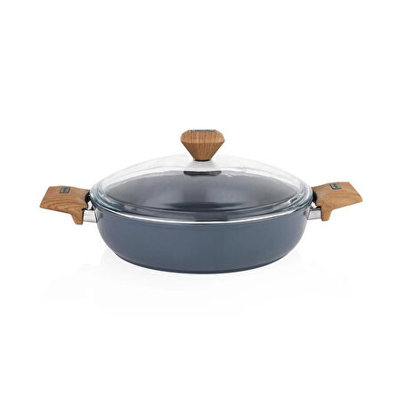 Fiesta Seramik Basık Tencere - Siyah / Açık Kahverengi - 28 cm