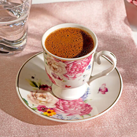 Öykü 12 Parça Porselen Kahve Fincan Takımı - Beyaz - 90 ml