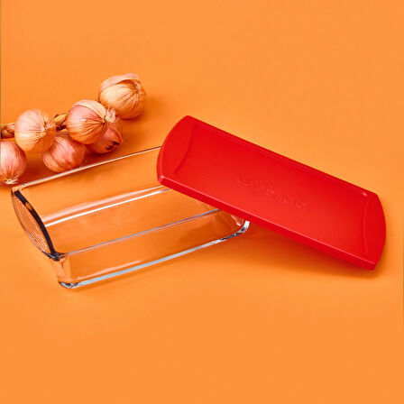 Kapaklı Dikdörtgen Borcam - Şeffaf / Kırmızı - 1320 ml