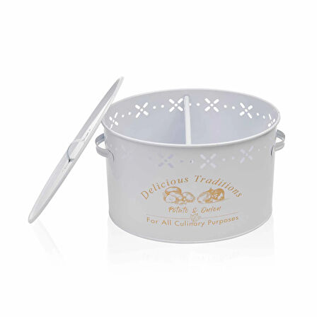Metal Bölmeli Patates Soğan Kovası - Beyaz - 18 lt