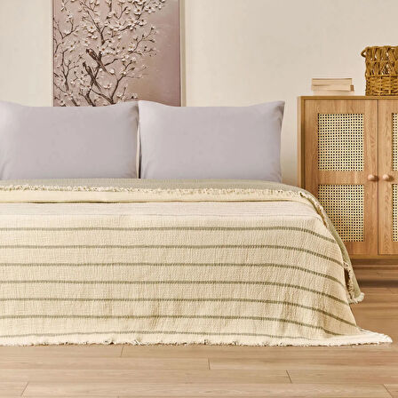 Soft Serena Tek Kişilik Yatak Örtüsü - Ekru / Haki - 170x230 cm